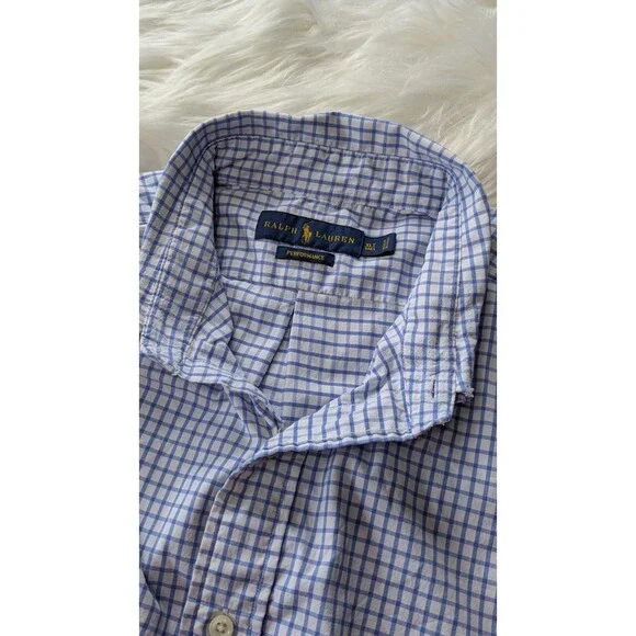 Polo Ralph Lauren Shirt Mens XLT Blue  Gingham Performance Button Down Shirt - Picture 8 of 11